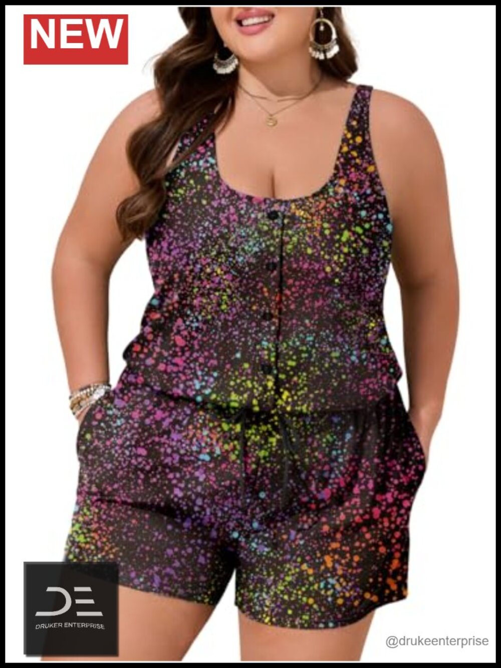 Plus Size One Piece Swimsuit Romper with Pockets Modest Blouson Swimwear